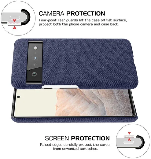 Google Pixel 6 Pro Hoesje Hard Plastic met Stoffen Afwerking Blauw afbeelding 3