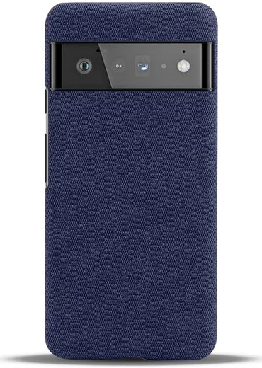 Google Pixel 6 Pro Hoesje Hard Plastic met Stoffen Afwerking Blauw afbeelding 4