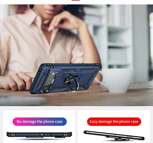 Google Pixel 6 Pro Hoesje Hybride met Kickstand Back Cover Blauw afbeelding 2