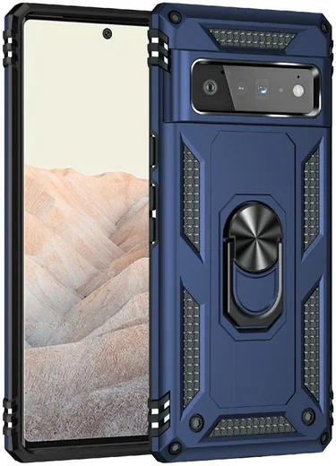 Google Pixel 6 Pro Hoesje Hybride met Kickstand Back Cover Blauw afbeelding 8