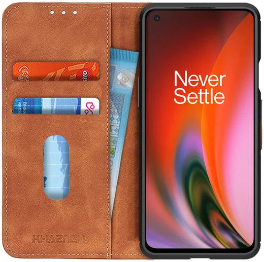 KHAZNEH OnePlus Nord 2 5G Hoesje Retro Wallet Book Case Bruin afbeelding 1