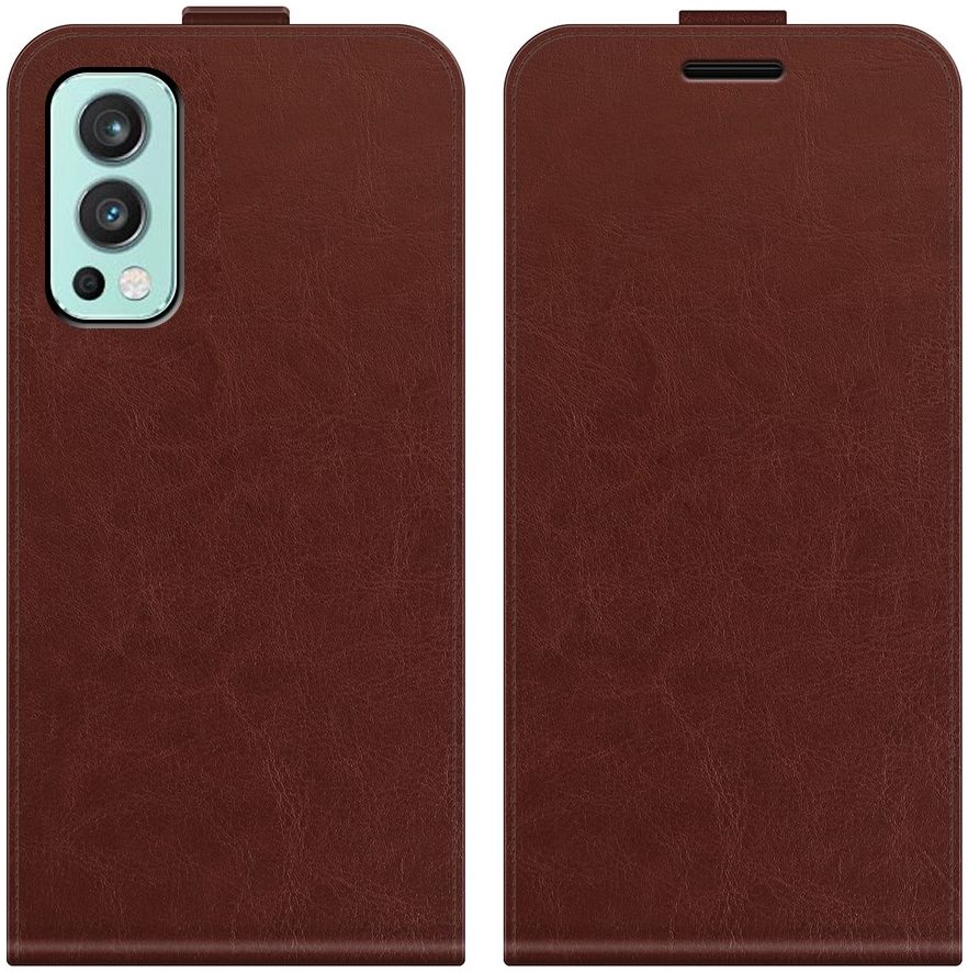OnePlus Nord 2 5G Hoesje Verticale Flip Wallet Case Kunstleer Bruin afbeelding 6