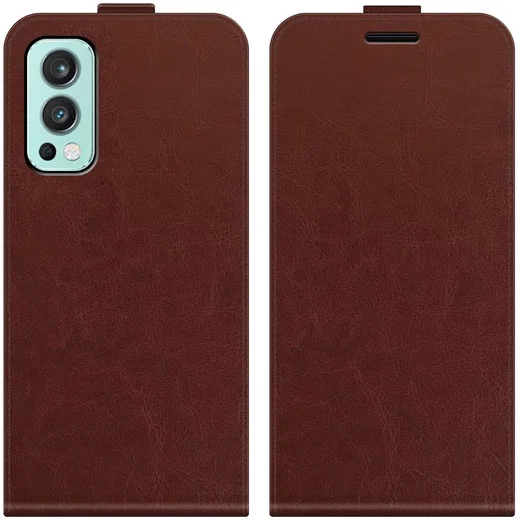 OnePlus Nord 2 5G Hoesje Verticale Flip Wallet Case Kunstleer Bruin afbeelding 6