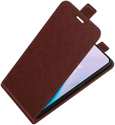 OnePlus Nord 2 5G Hoesje Verticale Flip Wallet Case Kunstleer Bruin afbeelding 2