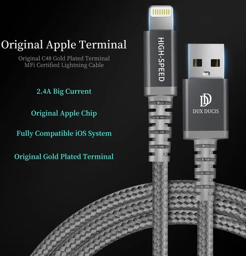 Dux Ducis X1 2.4A USB naar Apple Lightning Kabel MFi 1M Grijs afbeelding 3