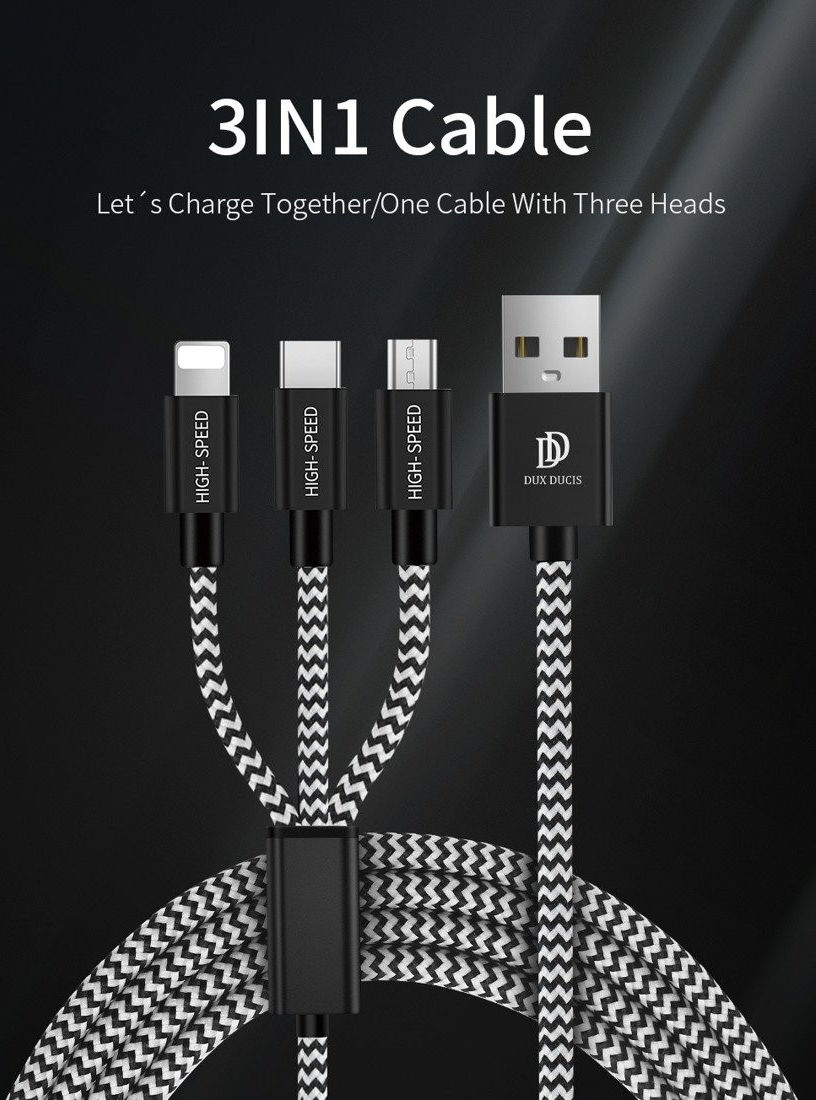 Dux Ducis 3-in-1 2.4A USB naar Lightning/USB-C/MicroUSB Kabel 1.2M afbeelding 4