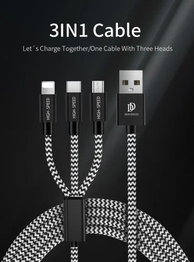Dux Ducis 3-in-1 2.4A USB naar Lightning/USB-C/MicroUSB Kabel 1.2M afbeelding 4