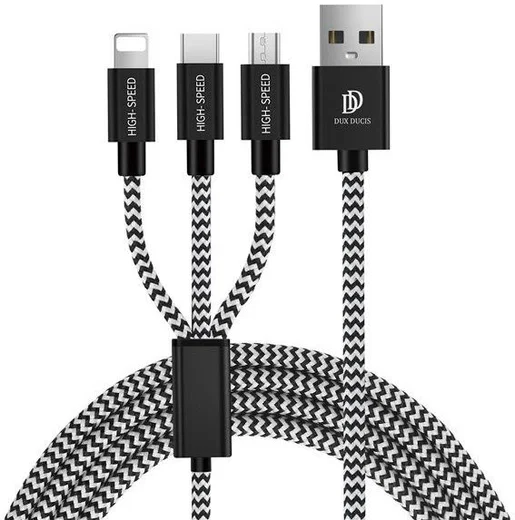 Dux Ducis 3-in-1 2.4A USB naar Lightning/USB-C/MicroUSB Kabel 1.2M afbeelding 1