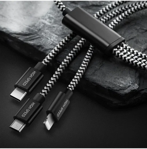 Dux Ducis 3-in-1 2.4A USB naar Lightning/USB-C/MicroUSB Kabel 1.2M afbeelding 3