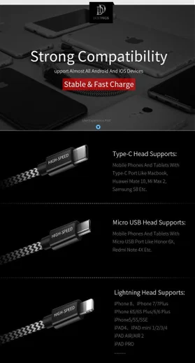 Dux Ducis 3-in-1 2.4A USB naar Lightning/USB-C/MicroUSB Kabel 1.2M afbeelding 13