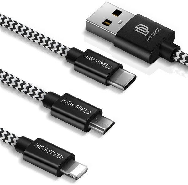 Dux Ducis 3-in-1 2.4A USB naar Lightning/USB-C/MicroUSB Kabel 1.2M afbeelding 2