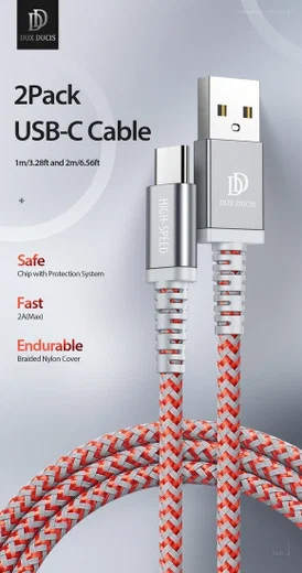 Dux Ducis K-II Pro 2A USB naar USB-C Kabel (2-Pack) 1M+2M Rood afbeelding 5