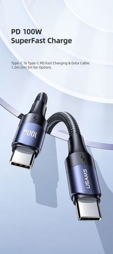 Fast Charge 100W PD USB-C Snellaad Kabel 5A Gevlochten Nylon 3 Meter afbeelding 3