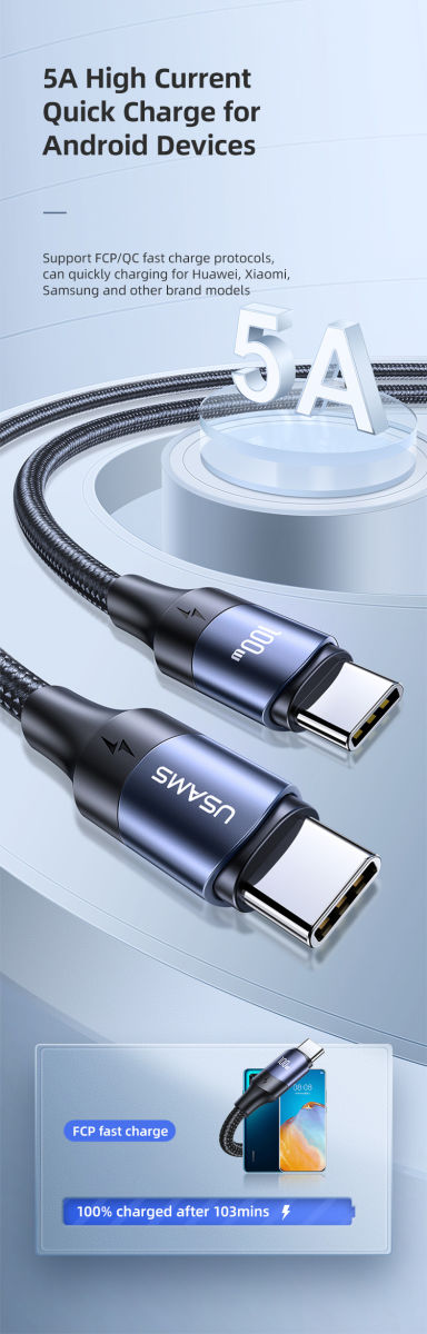 Fast Charge 100W PD USB-C Snellaad Kabel 5A Gevlochten Nylon 3 Meter afbeelding 10