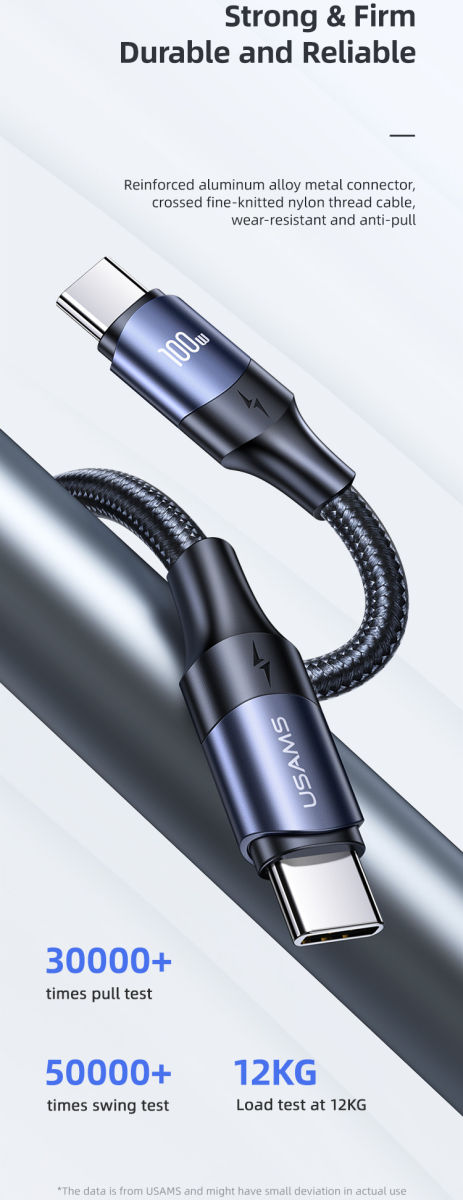 Fast Charge 100W PD USB-C Snellaad Kabel 5A Gevlochten Nylon 2 Meter afbeelding 2