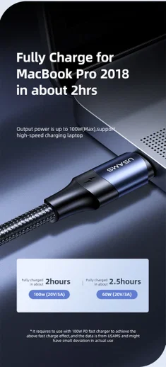 Fast Charge 100W PD USB-C Snellaad Kabel 5A Gevlochten Nylon 2 Meter afbeelding 5