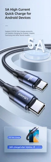 Fast Charge 100W PD USB-C Snellaad Kabel 5A Gevlochten Nylon 2 Meter afbeelding 8