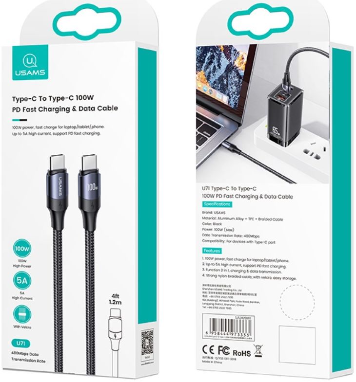 Fast Charge 100W PD USB-C Snellaad Kabel 5A Gevlochten Nylon 2 Meter afbeelding 13