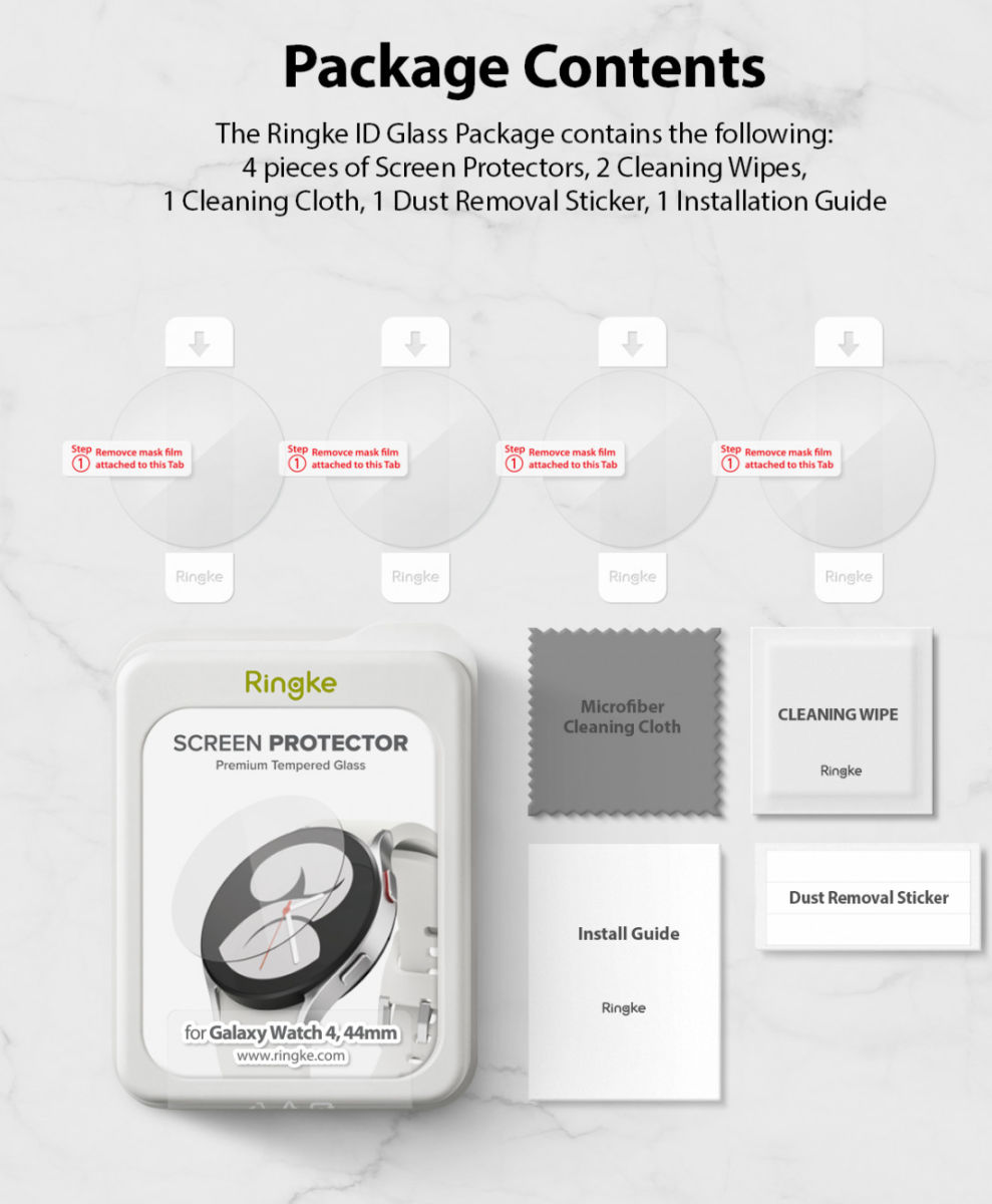 Ringke ID - Glass Samsung Galaxy Watch 4 44MM Screen Protector (4-Pack) afbeelding 12
