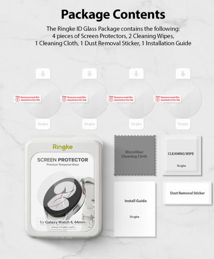 Ringke ID - Glass Samsung Galaxy Watch 4 44MM Screen Protector (4-Pack) afbeelding 12