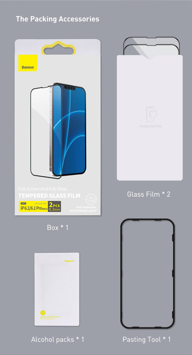 Baseus Apple iPhone 13 / 13 Pro Tempered Glass Screen Protector 2-Pack afbeelding 21