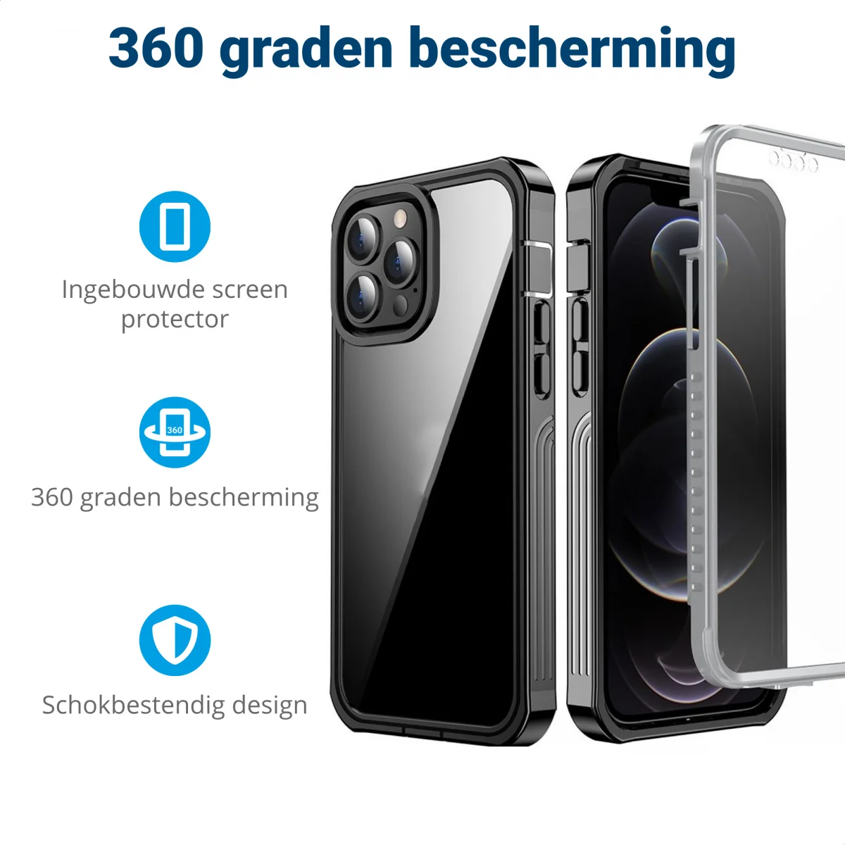 iPhone 13 Pro Hoesje Full Protect 360° Cover Schokbestendig Zwart afbeelding 2