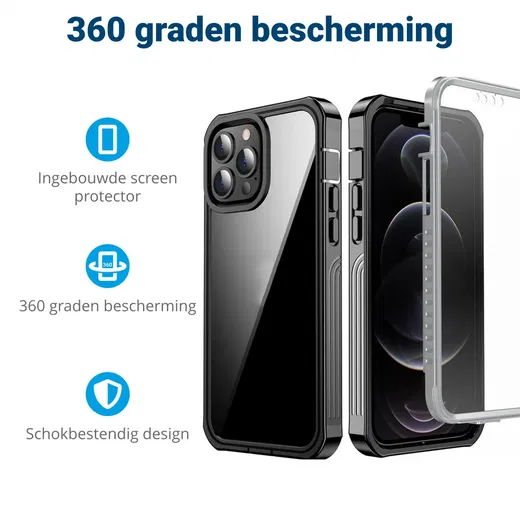 iPhone 13 Pro Hoesje Full Protect 360° Cover Schokbestendig Zwart afbeelding 2