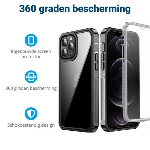 iPhone 13 Pro Max Hoesje Full Protect 360° Cover Schokbestendig Zwart afbeelding 4