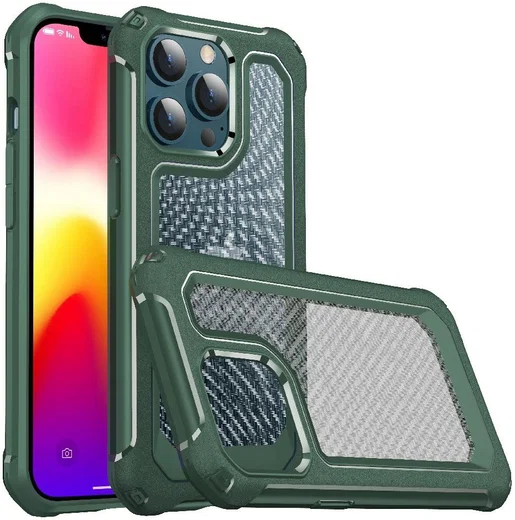 Apple iPhone 13 Pro Hoesje Volledig Schokbestendig Carbon Cover Groen afbeelding 1