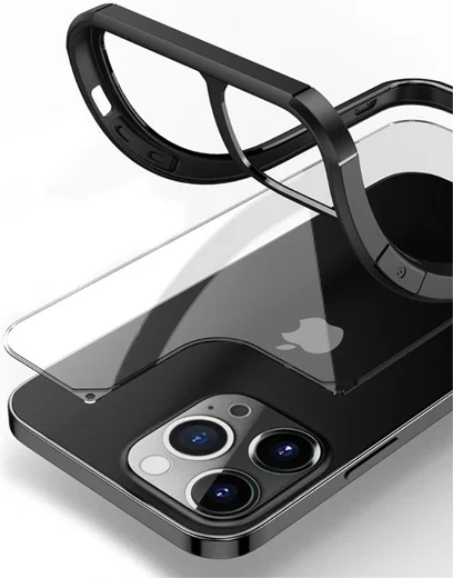 Apple iPhone 13 Pro Hoesje Hybride Back Cover Transparant/Zwart afbeelding 4
