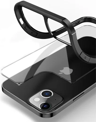 Apple iPhone 13 Mini Hoesje Hybride Back Cover Transparant/Zwart afbeelding 3