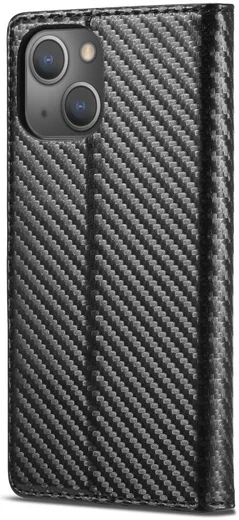 Apple iPhone 13 Hoesje Carbon Fiber Portemonnee Book Case Zwart afbeelding 7