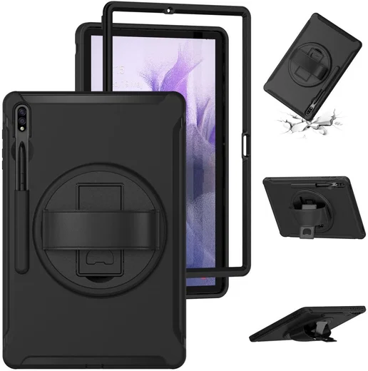 Samsung Galaxy Tab S7 FE Hoes Full Protect Cover met Kickstand Zwart afbeelding 3