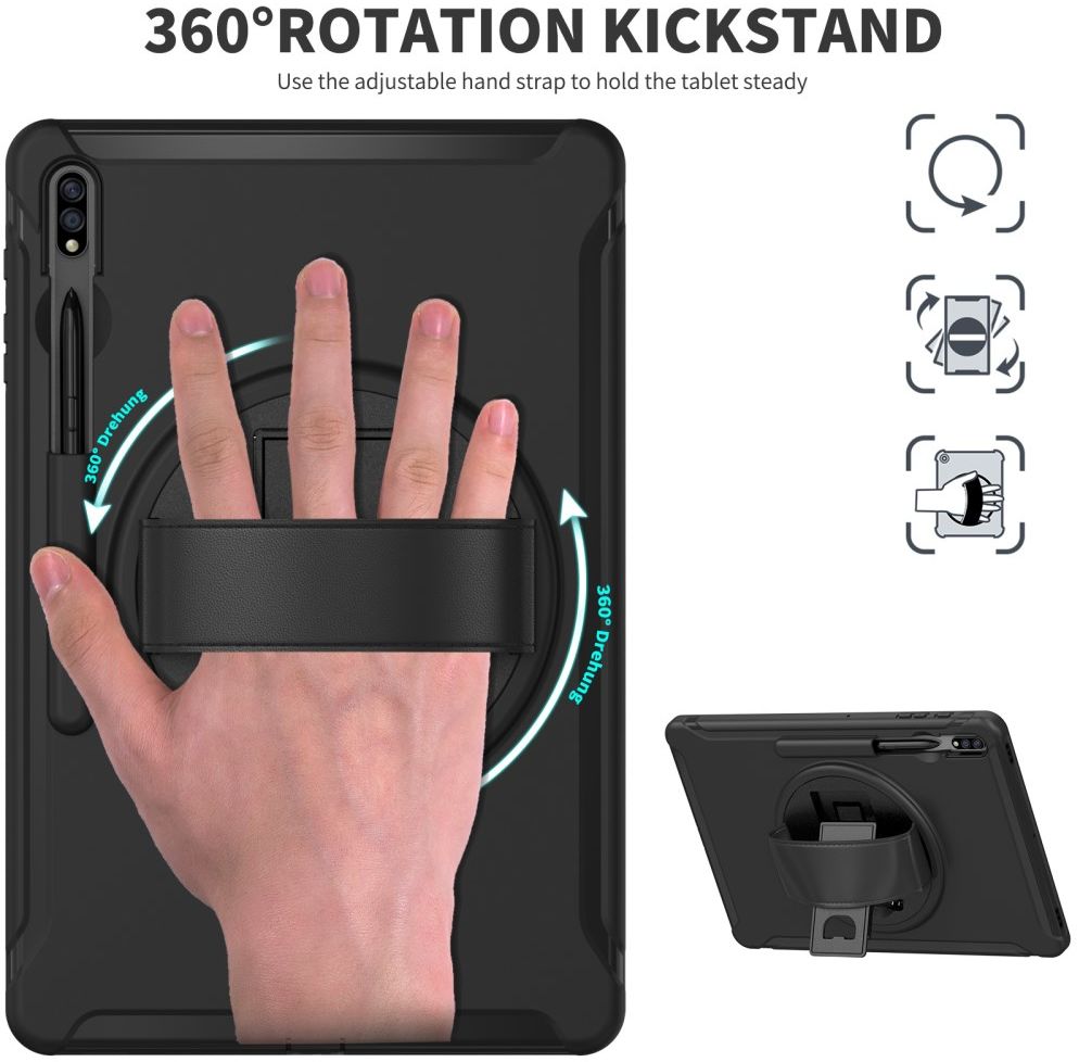 Samsung Galaxy Tab S7 FE Hoes Full Protect Cover met Kickstand Zwart afbeelding 4