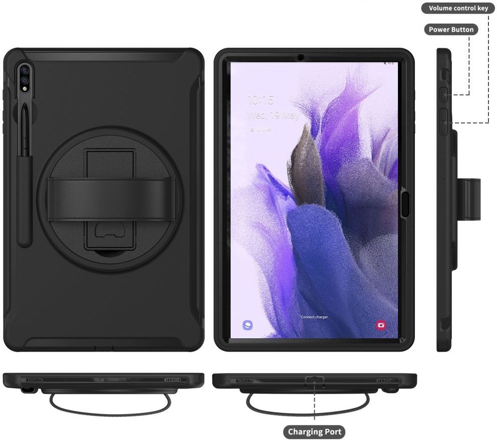Samsung Galaxy Tab S7 FE Hoes Full Protect Cover met Kickstand Zwart afbeelding 14