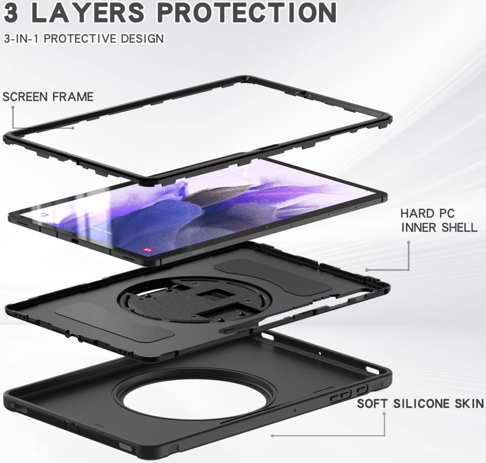 Samsung Galaxy Tab S7 FE Hoes Full Protect Cover met Kickstand Zwart afbeelding 6