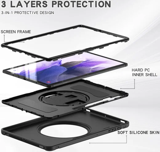 Samsung Galaxy Tab S7 FE Hoes Full Protect Cover met Kickstand Zwart afbeelding 6