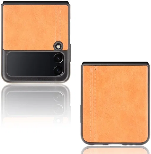 Samsung Galaxy Z Flip 3 Hoesje Kunstleer Back Cover Geel afbeelding 3