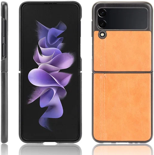Samsung Galaxy Z Flip 3 Hoesje Kunstleer Back Cover Geel afbeelding 4