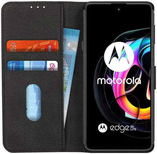 KHAZNEH Motorola Edge 20 Lite Hoesje Portemonnee Book Case Zwart afbeelding 1