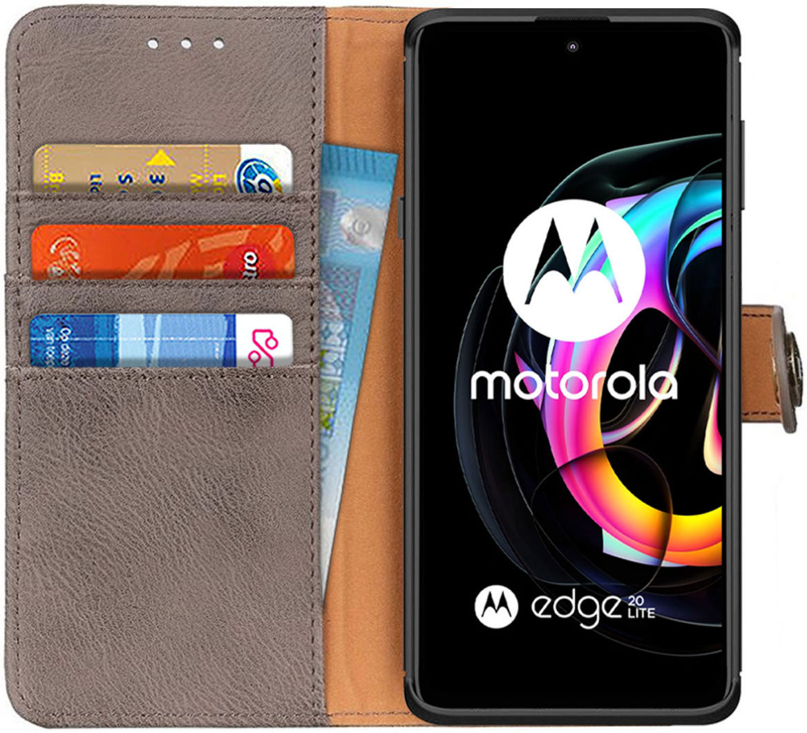 KHAZNEH Motorola Edge 20 Lite Hoesje Wallet Book Case Grijs afbeelding 1