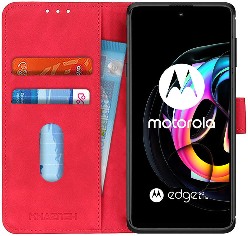 KHAZNEH Motorola Edge 20 Lite Hoesje Retro Wallet Book Case Rood afbeelding 1