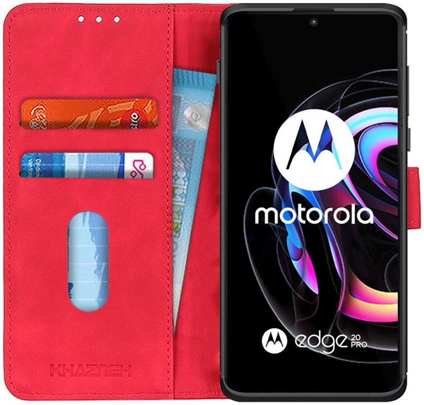 KHAZNEH Motorola Edge 20 Pro Hoesje Retro Wallet Book Case Rood afbeelding 1