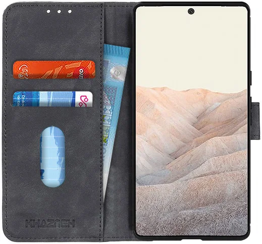 KHAZNEH Google Pixel 6 Pro Hoesje Vintage Wallet Book Case Zwart afbeelding 1