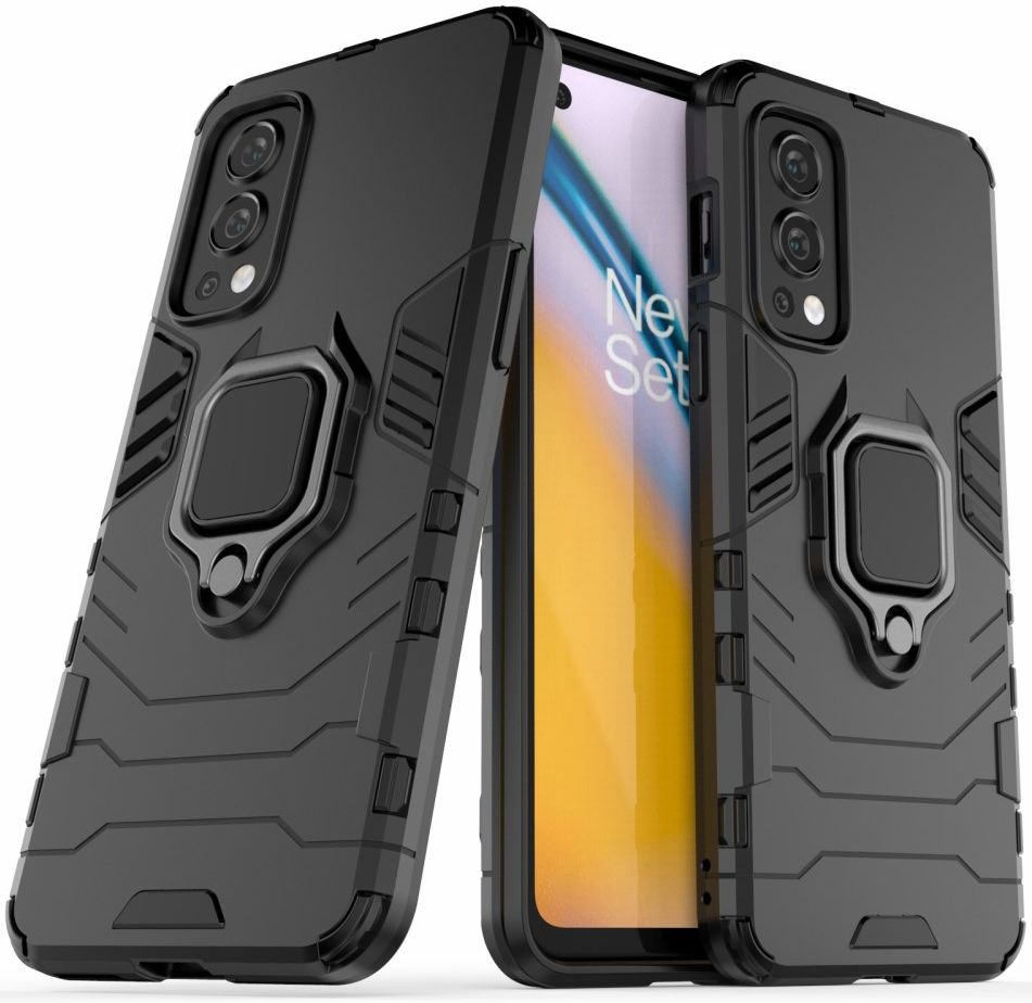 OnePlus Nord 2 5G Hoesje Metalen Magnetische Ring Kickstand Zwart afbeelding 2