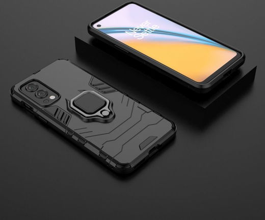 OnePlus Nord 2 5G Hoesje Metalen Magnetische Ring Kickstand Zwart afbeelding 10