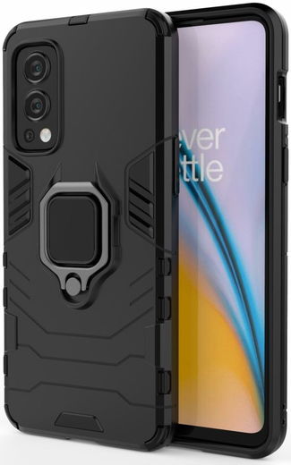 OnePlus Nord 2 5G Hoesje Metalen Magnetische Ring Kickstand Zwart afbeelding 1