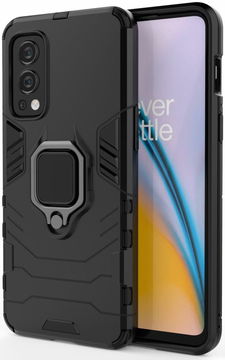 OnePlus Nord 2 5G Hoesje Metalen Magnetische Ring Kickstand Zwart