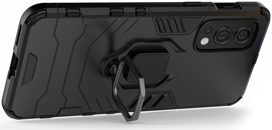 OnePlus Nord 2 5G Hoesje Metalen Magnetische Ring Kickstand Zwart afbeelding 6