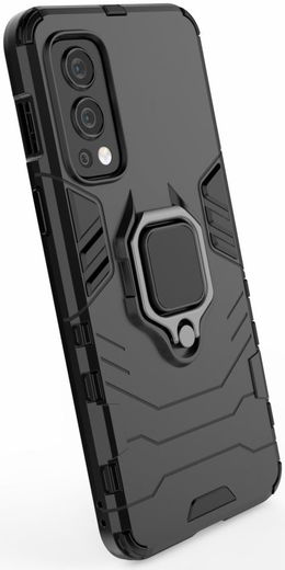 OnePlus Nord 2 5G Hoesje Metalen Magnetische Ring Kickstand Zwart afbeelding 3